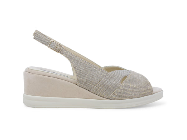 Melluso Sandalo Donna Comfort con Zeppa in Tessuto Galassia Beige R80339Z-243881